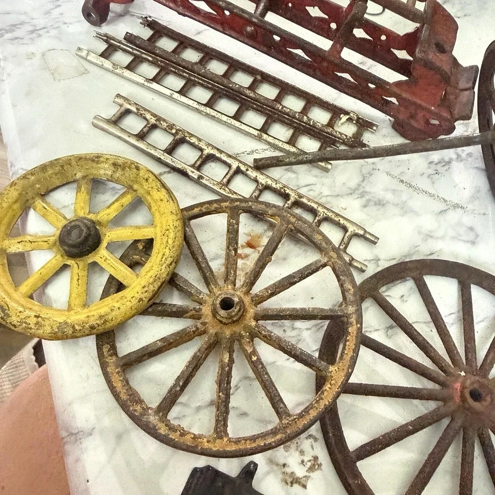 Antique Cast Iron Fire truck & horse drawn fire wagon parts